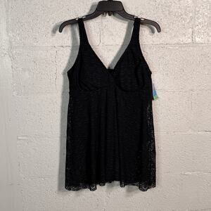Swim Solutions Women's Flyaway One-Piece Swimdress black 16 MSRP $112